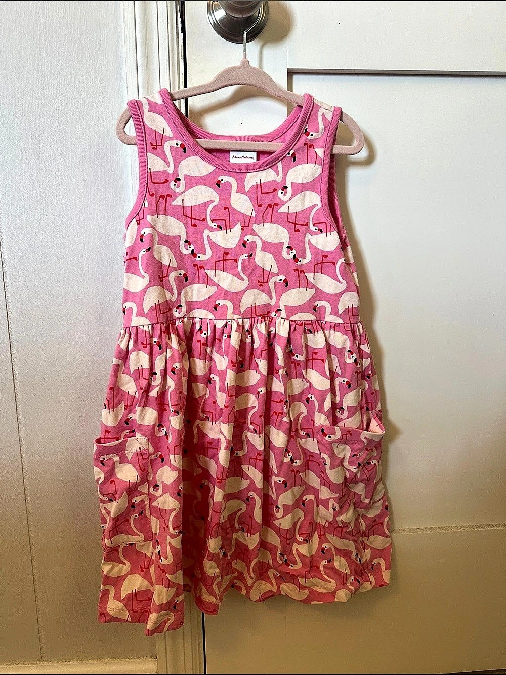 Hanna Andersson Playground Dress with Pockets Pink & White Girls 6-7